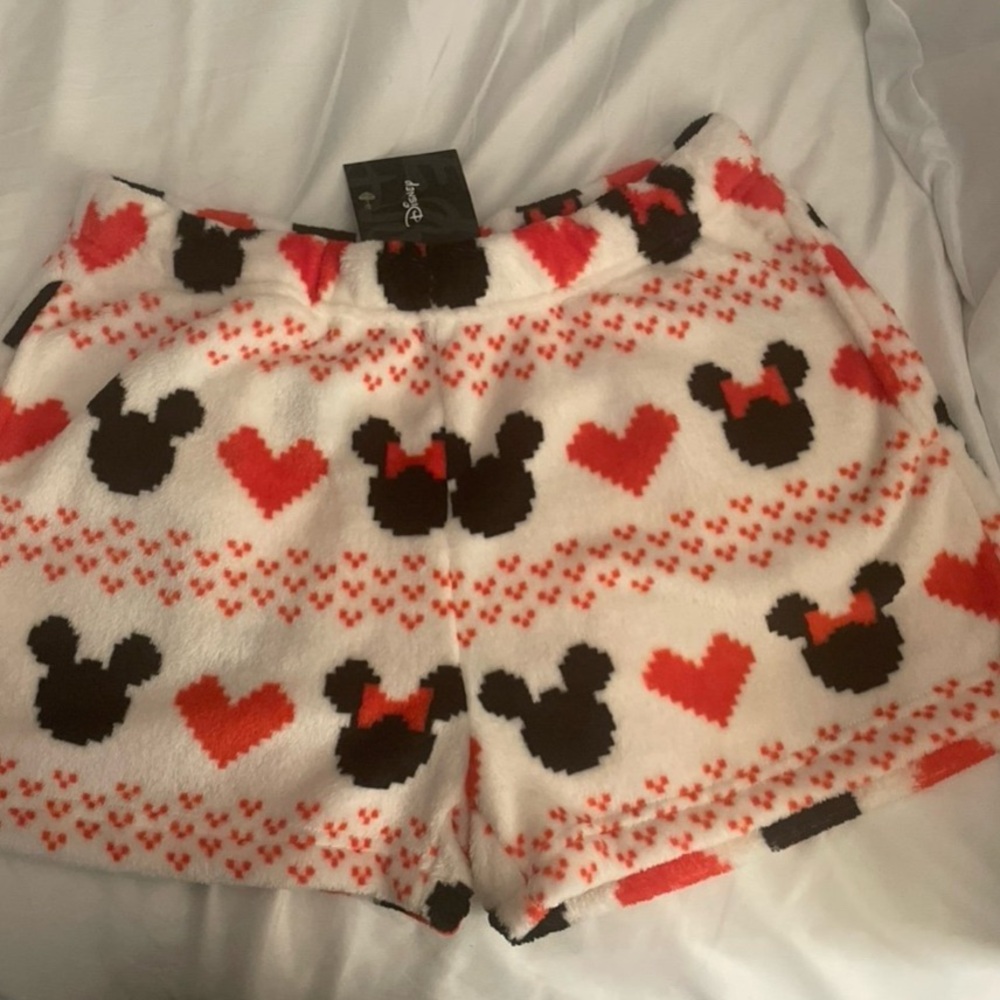 Cozy Women's Fleece Shorts with Mickey and Heart Pattern